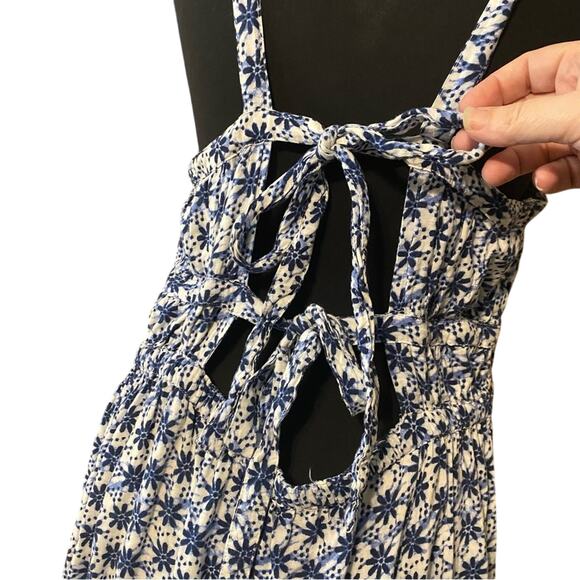 Aeropostale Floral Blue double tie back Dress Large garden girl peasant rayon - Picture 6 of 11